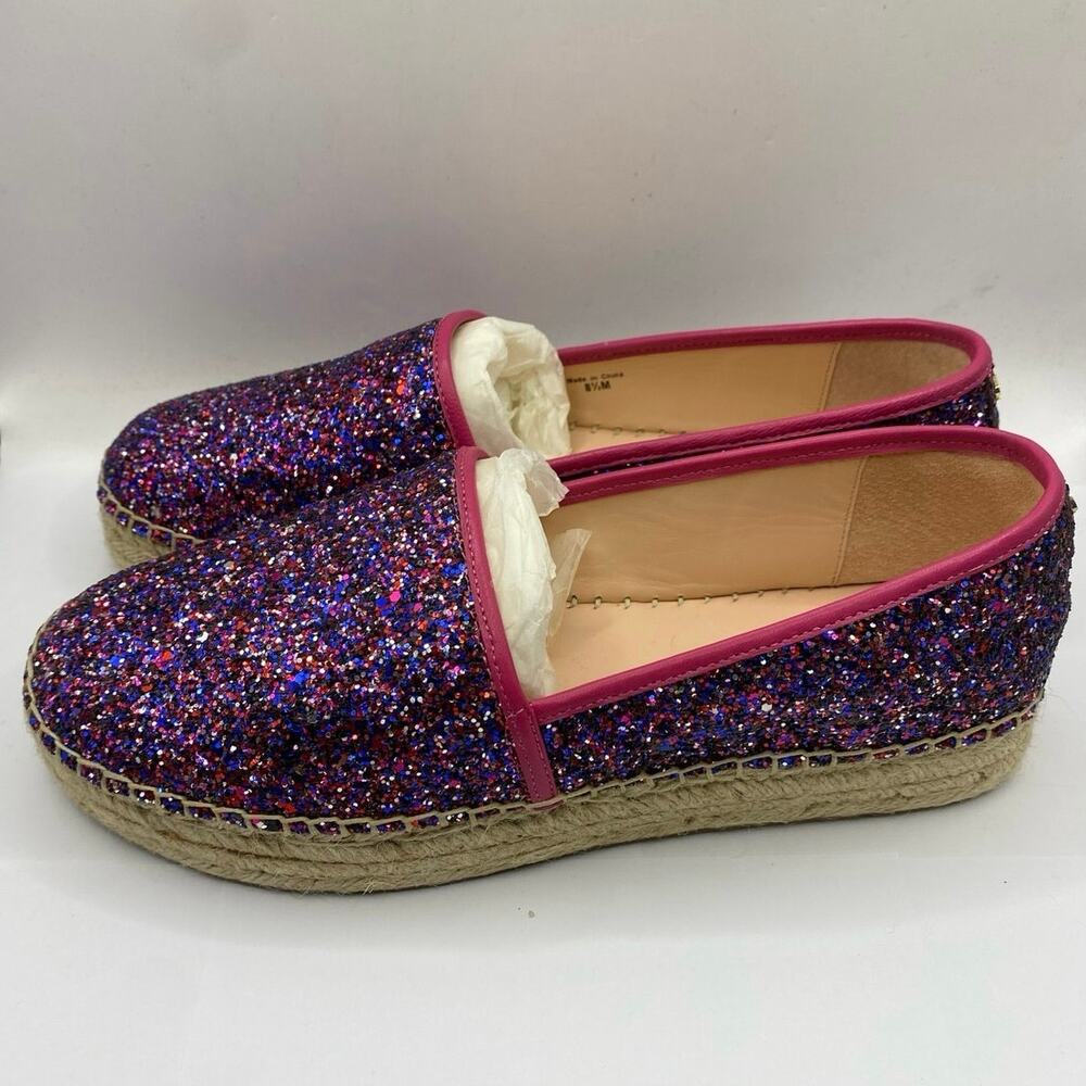 NIB Kate Spade Linds Too Deep Pink Glitter Espadrille Flats Sz 81/2